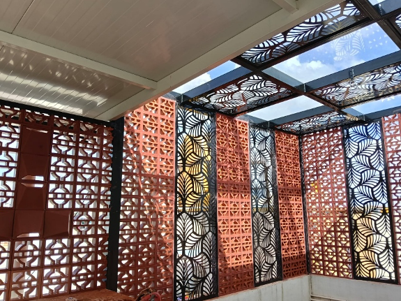 Glass WIth CNC Pergola, CNC & Jali for Privacy